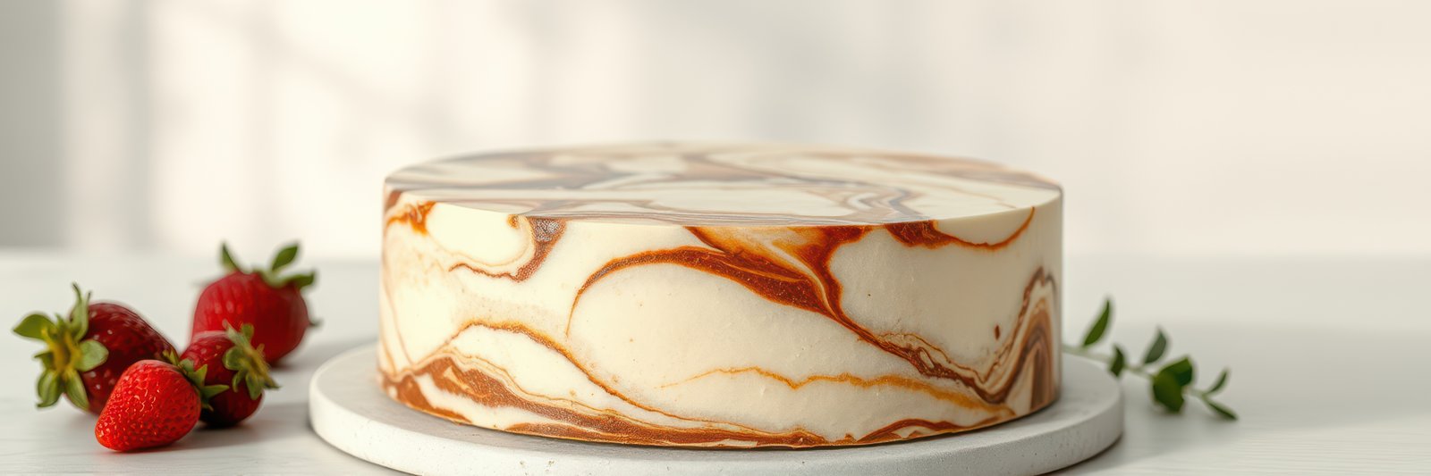 Delicious marbled cake with strawberries on a white background ideal for dessert lovers
